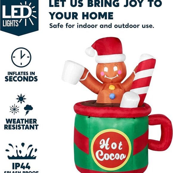 NEW 6 FT Christmas Inflatables Outdoor Decorations, Inflatable Gingerbread - Picture 7 of 10